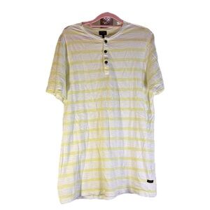 Good Man Brand Striped Short Sleeve Henley Shirt - Medium - Yellow & White